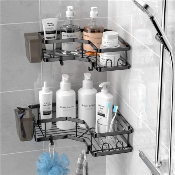Corner Shower Caddy, 2 Pack Adhesive Shower Corner Organizer Shelves,No Drilling - Picture 2 of 6